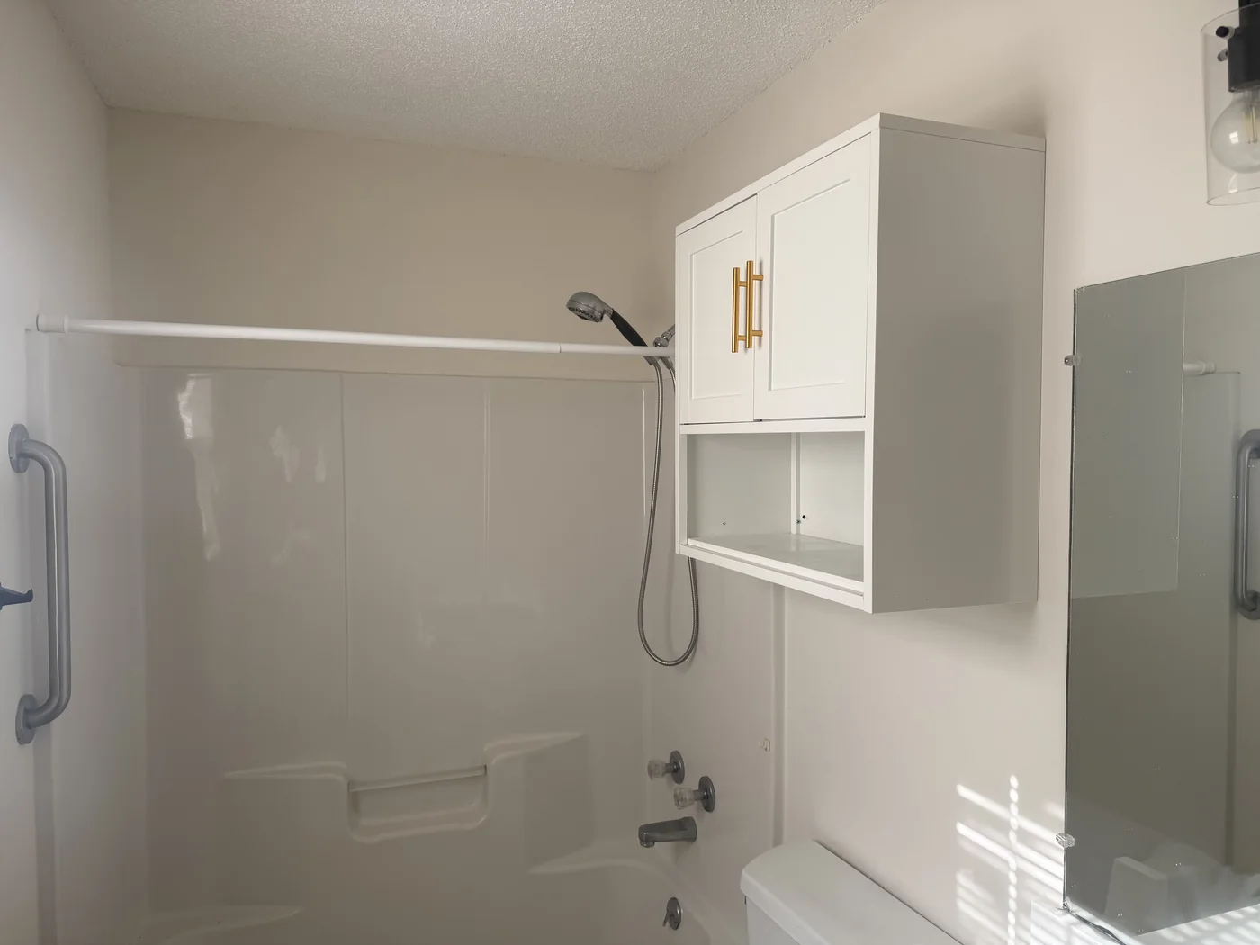 Bath and shower with grab bar and handheld shower